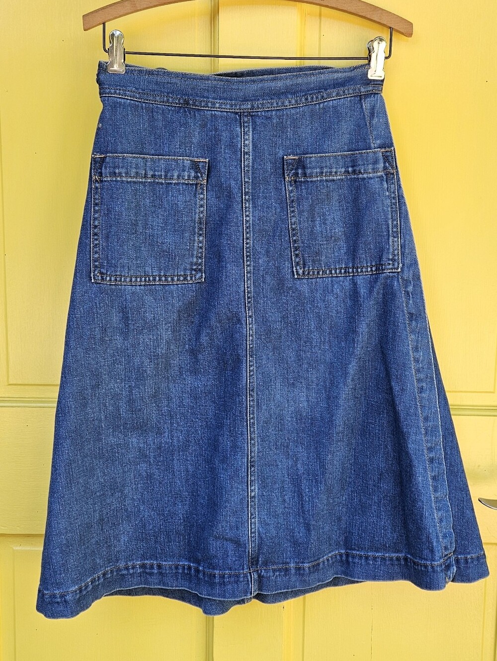 GAP Denim 100% Cotton Wrap A-Line Midi Skirt Tie Waist XS Blue - Picture 2 of 11